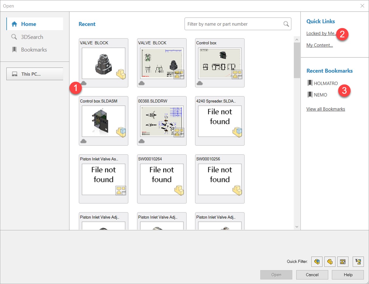 SOLIDWORKS Open dialog